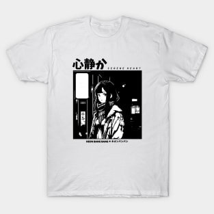 Black and White 8Bit Anime Manga Girl T-Shirt